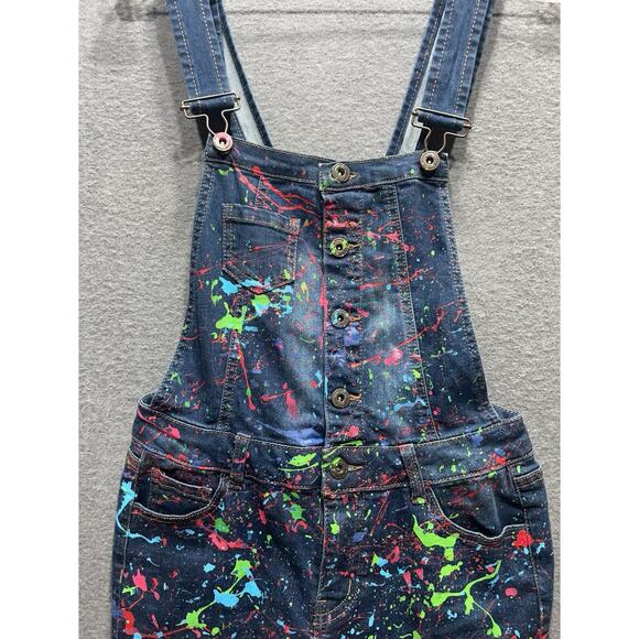 Wax Jeans Paint Splatter Skinny Overalls Blue Womens Size Small - Picture 2 of 16